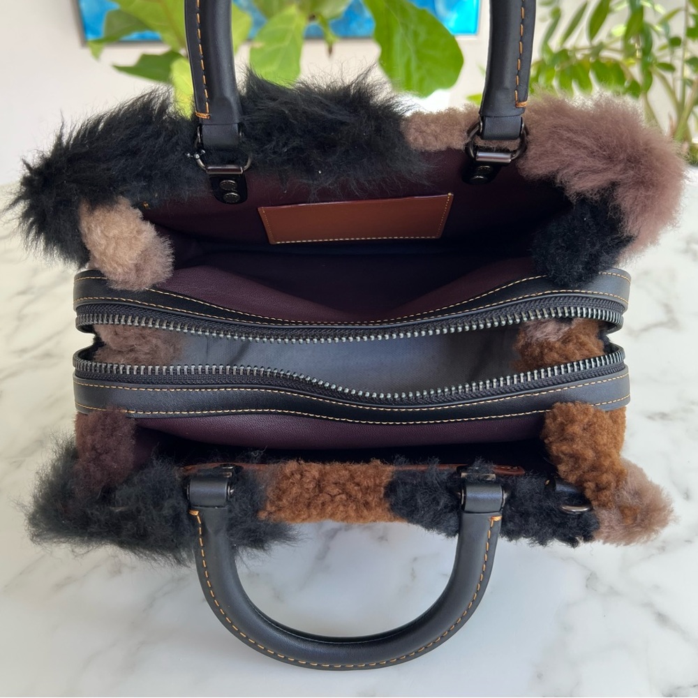 NWOT COACH Rogue 25 With Patchwork Shearling Fur Dark Multi Black Brown CM570 - Picture 11 of 16